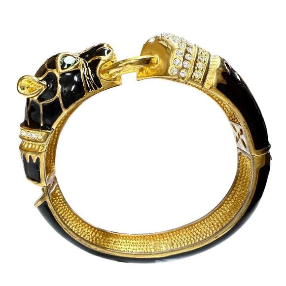 VTG Black Enamel Panther Door Knocker Bangle Bracelet Hinge Ciner Style - Picture 3 of 7